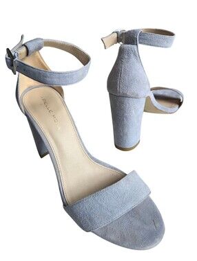 Pelle Moda Pale Blue Suede 2 Strap Composed Ankle-Strap Block Heel Sandal 8